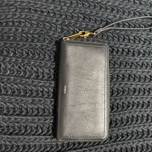 Fossil Black Leather Wallet with Gold Accents